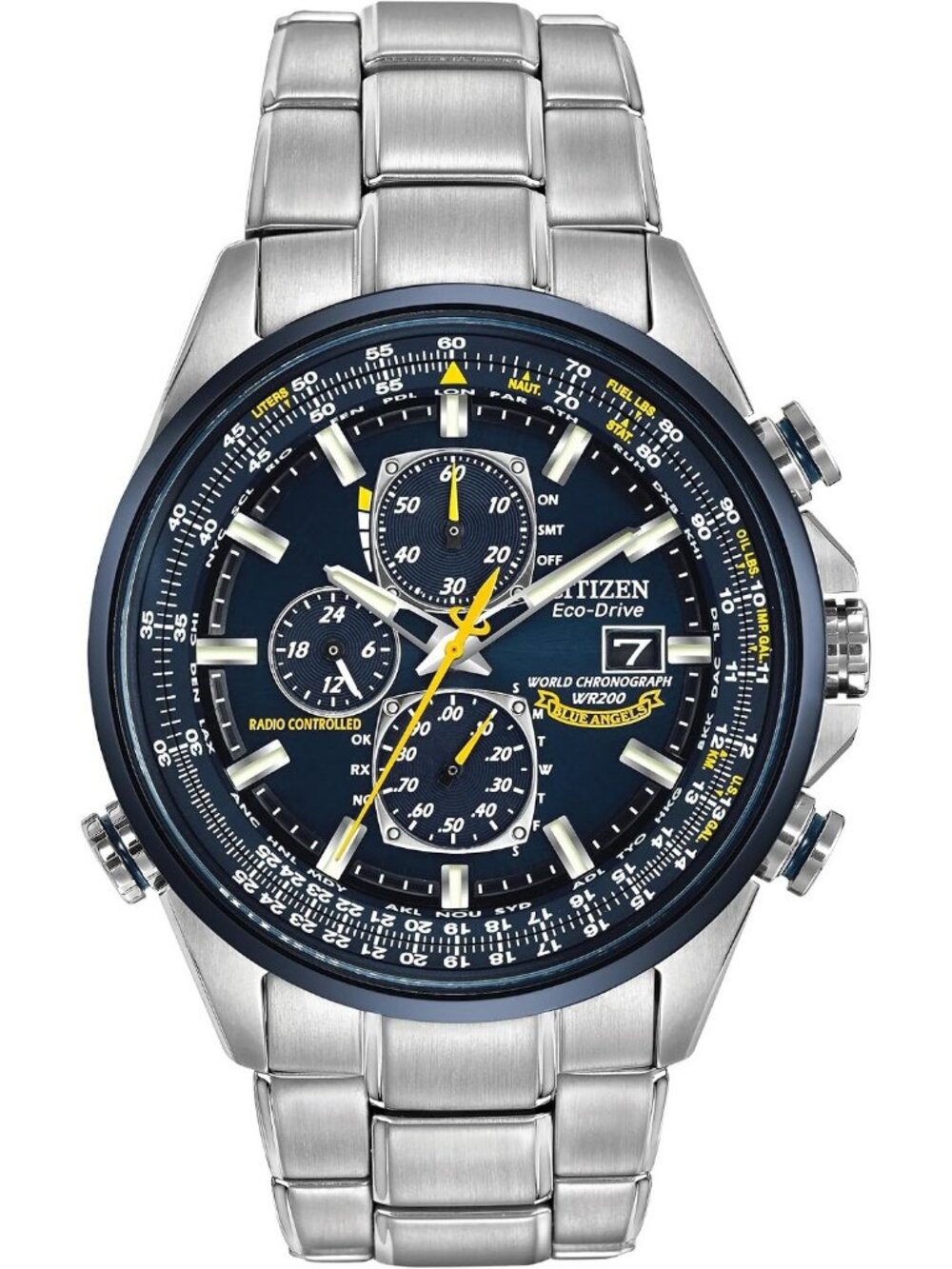 Men's Silver-Tone Bracelet Eco-Drive Sport Luxury Chronograph Atomic Time Watch